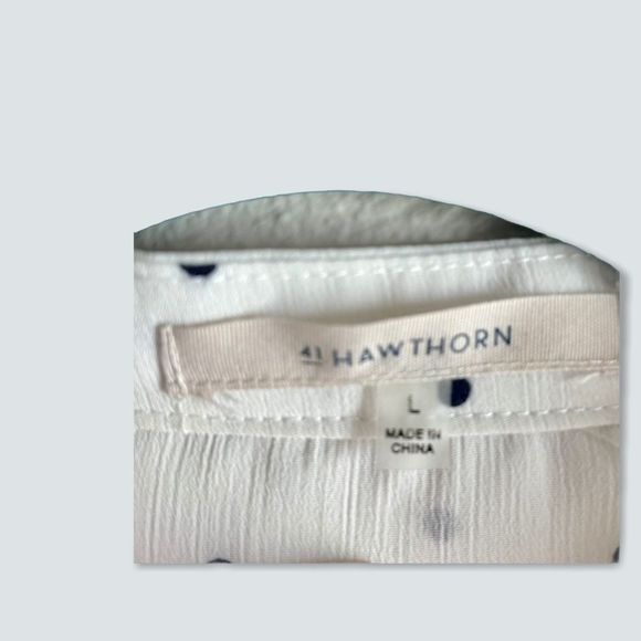 Sheer White button down blouse with polka dots L - Picture 4 of 8